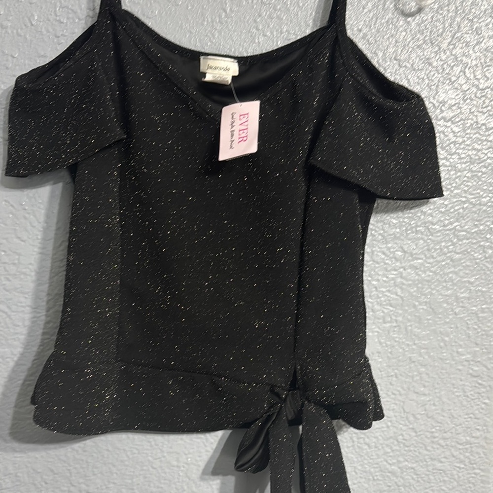 Black Sparkle Cold Shoulder Top
